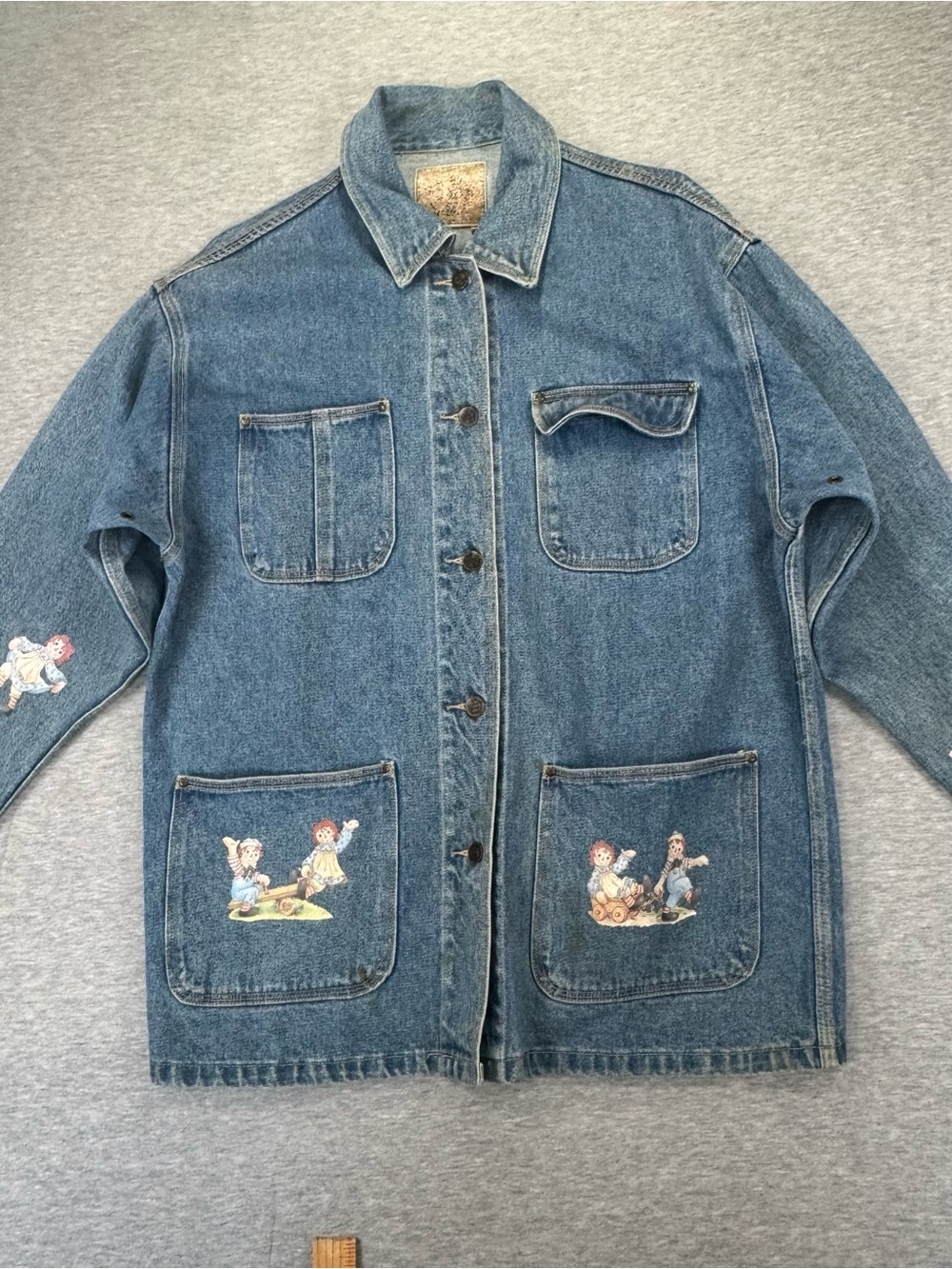 Vtg 90s AMI Denim Chore Coat Barn Jacket Womens Medium Oversized Raggedy Ann
